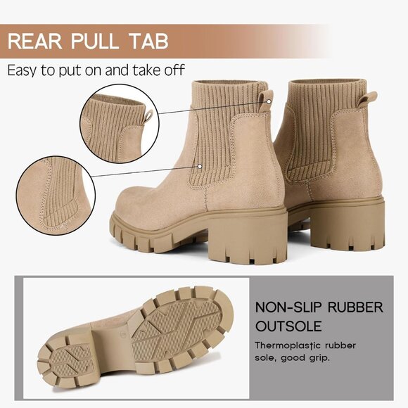 Fitory Ankle Boote Women Tan Thermoplastic Elastomers Mid Heel Elastic - Picture 4 of 6